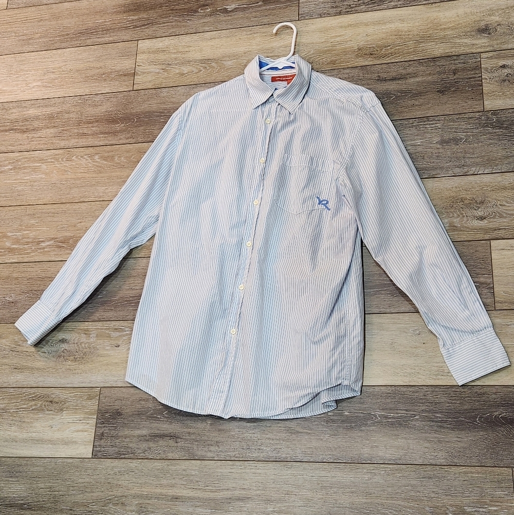Rocawear Light Blue & White Pinstripe Dress Shirt Size Medium